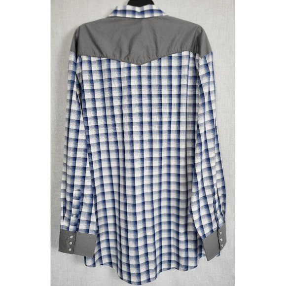 Roper Western Shirt Mens 2XL Embroidered Plaid Long Sleeve Pearl Snap Blue/Gray - Picture 4 of 8